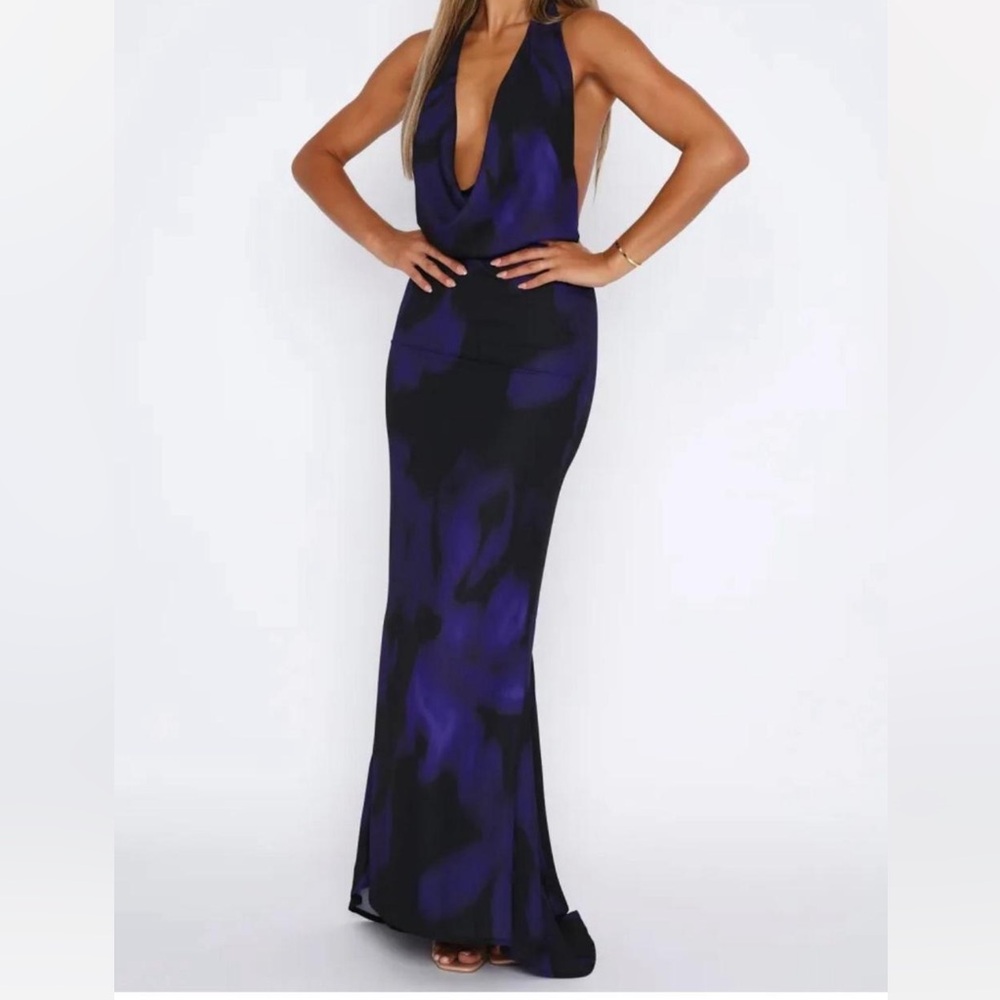 White Fox Boutique Black and Purple Backless Dress